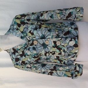 R.Q.T. Petite Blue Floral Linen Blazer Women's 6P